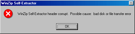 WinZip Self-Extractor, l'en-tête WinZip Self-Extractor corrompu. Cause possible: erreur de disque ou de transfert de fichier incorrecte.